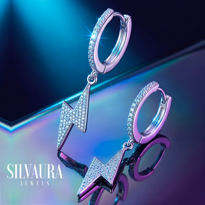 925 Sterling Silver Lightning Bolt Hoop Earrings