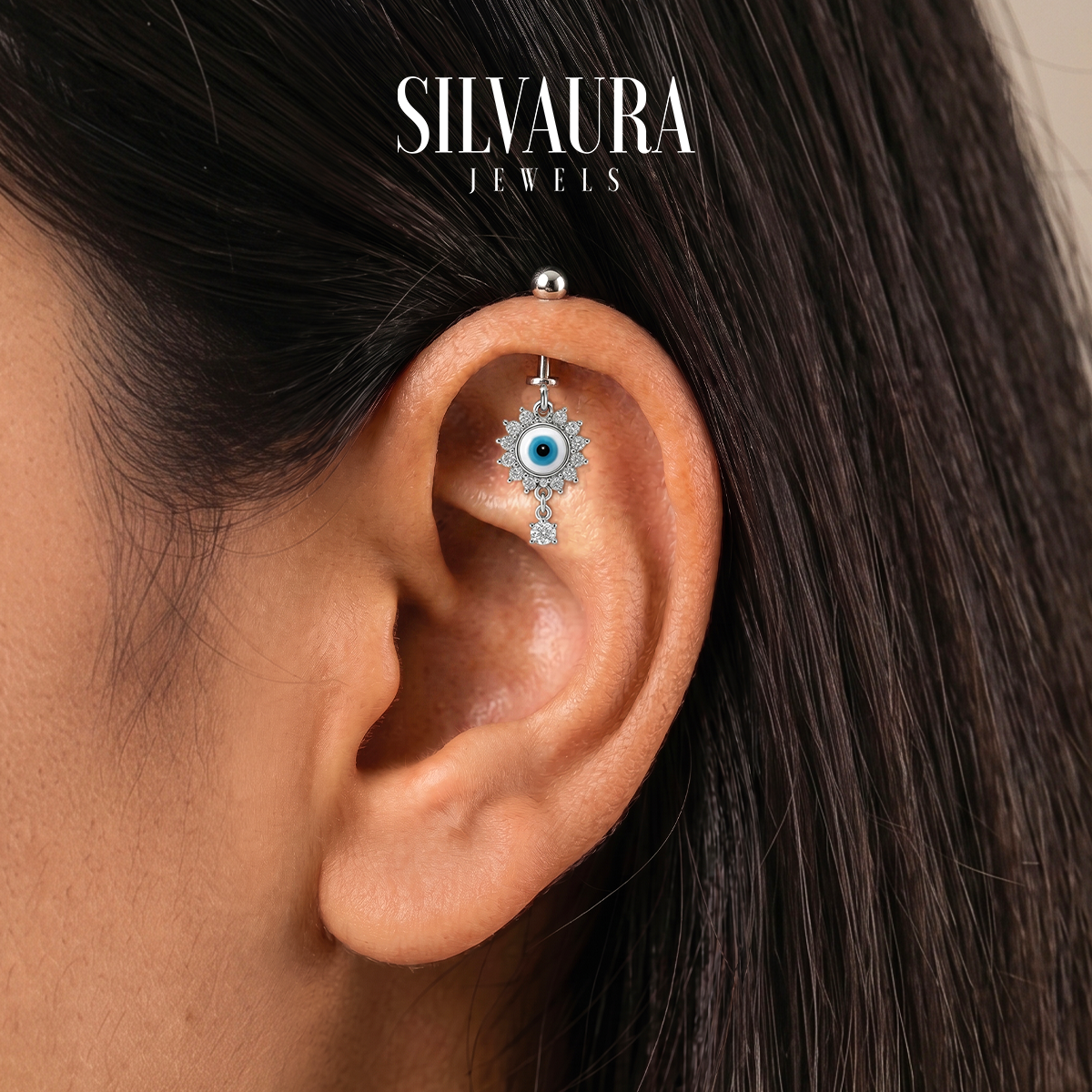 925 Sterling Silver Evil Eye Helix Earrings