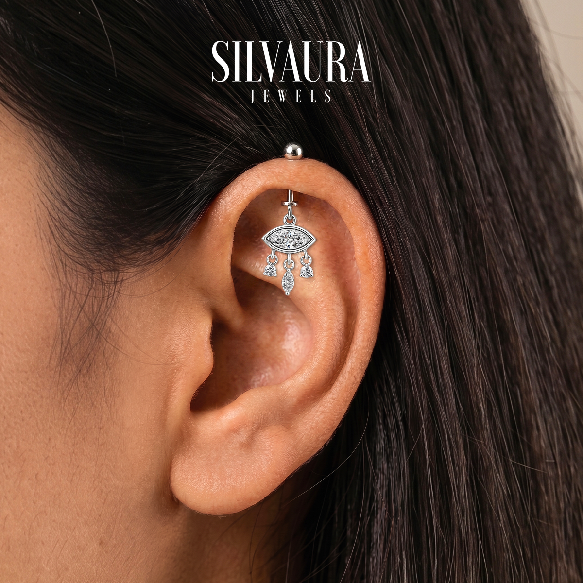 925 Sterling Silver Eye Motif Helix Earrings