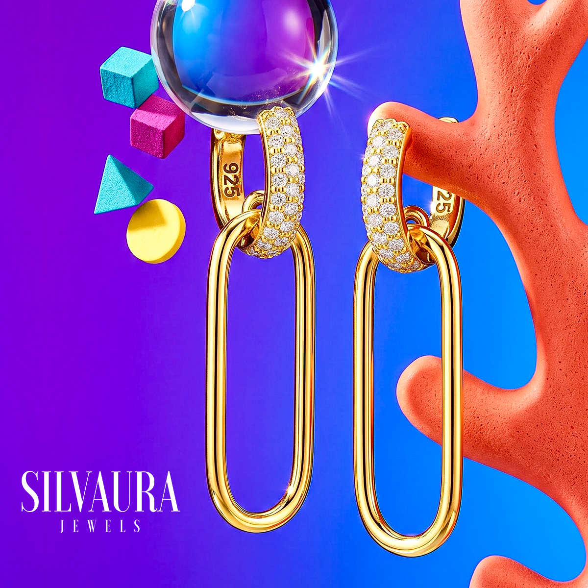 SILVAURA JEWELS 925 Sterling Silver Hoop Earrings Gold Plated
