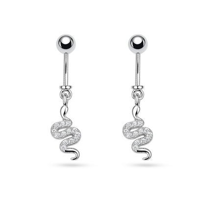 Pair of 925 silver helix earring snake dangle studs in sterling silver with cubic zirconia