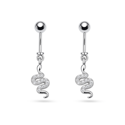 Pair of 925 silver helix earring snake dangle studs in sterling silver with cubic zirconia