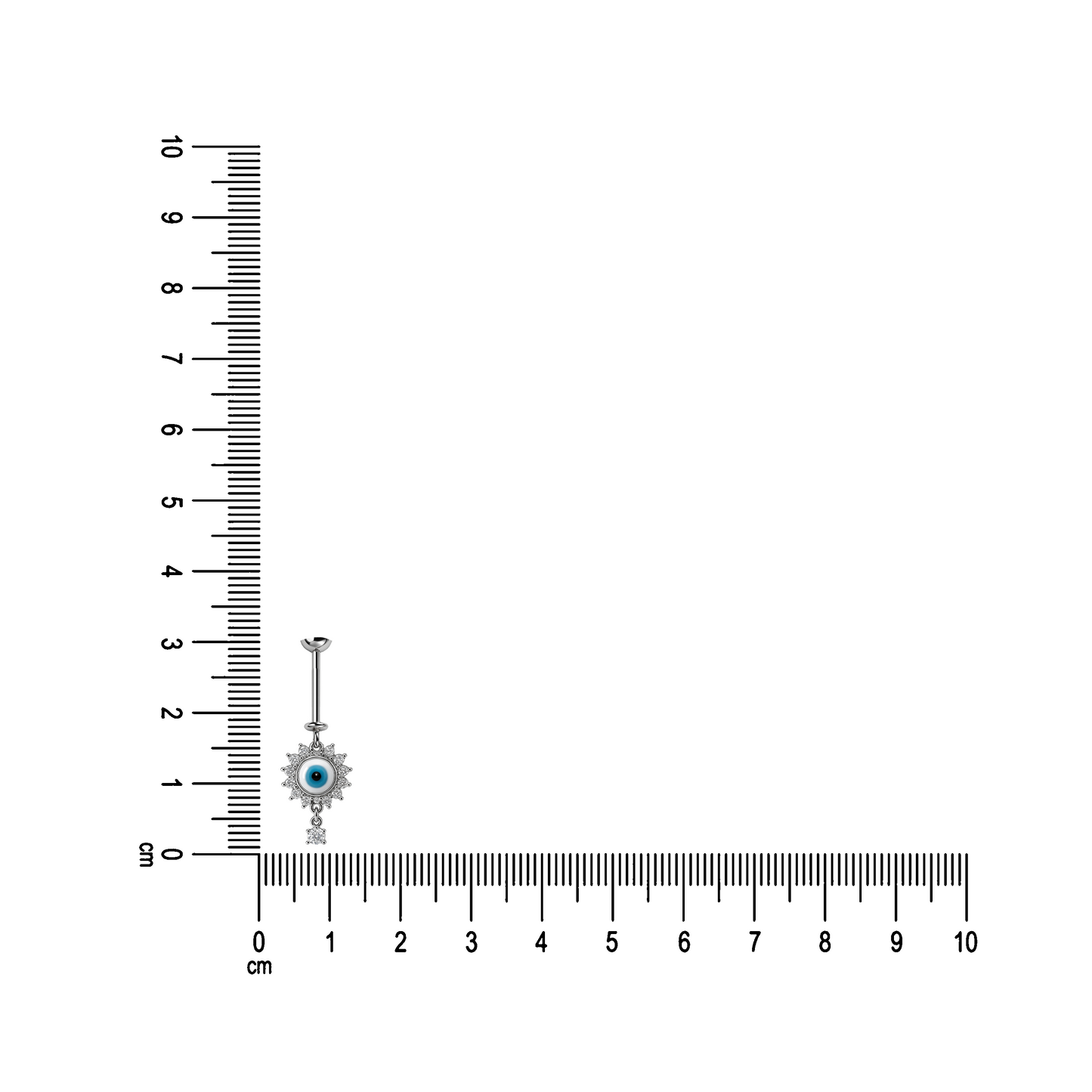 925 Sterling Silver Evil Eye Helix Earrings by SILVAURA shown next to centimeter ruler for size reference