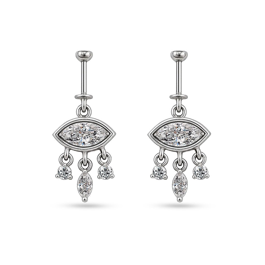 925 Sterling Silver Eye Motif Helix Earrings with clear gemstone accents by SILVAURA