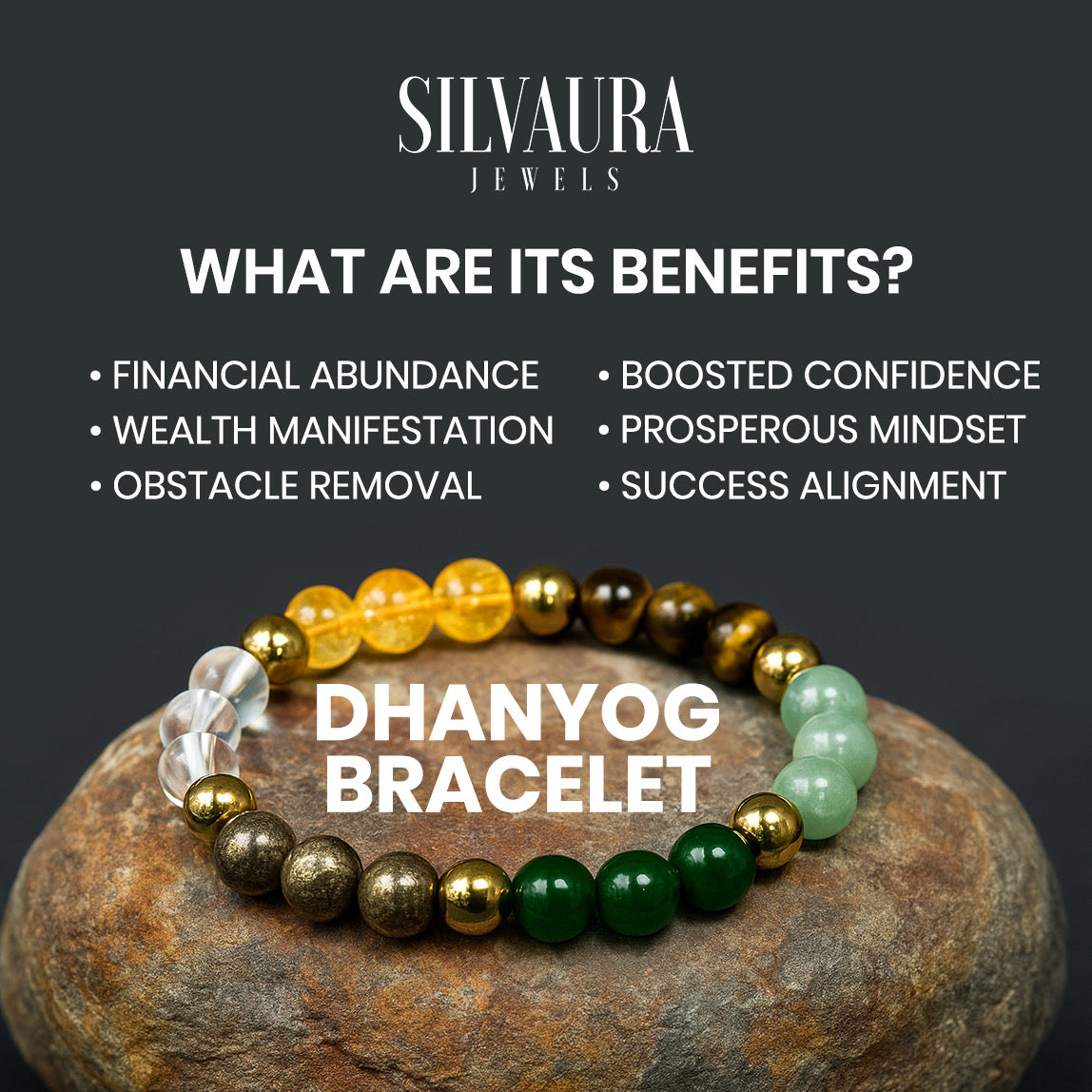 SILVAURA JEWELS Dhan Yog bracelet for wealth with semi precious stones promoting financial abundance and success